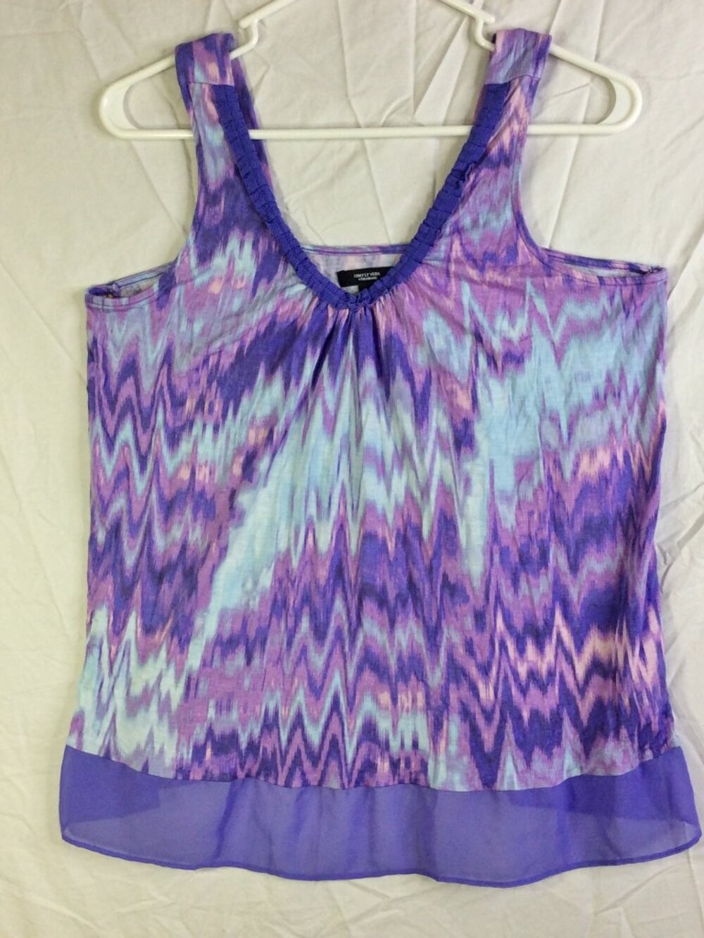 Simply Vera Vera Wang Women's M Tie Dye Sheer Hem Tunic Top Lavendar Blue Peach